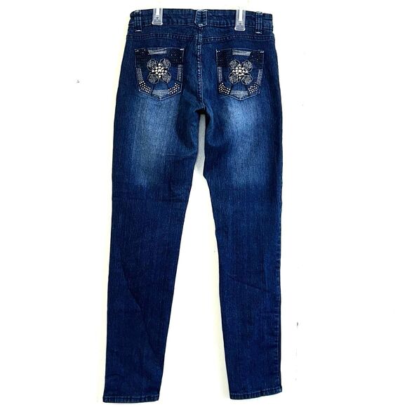 Jz Jeans Denim - Jz Jeans Y2K Women's Blue Dark Wash Skinny Jeans Size 11 Low Rise Rhinestone